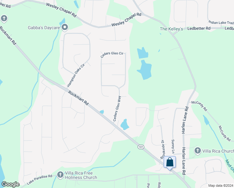 map of restaurants, bars, coffee shops, grocery stores, and more near 78 Cedars Glen Way in Villa Rica