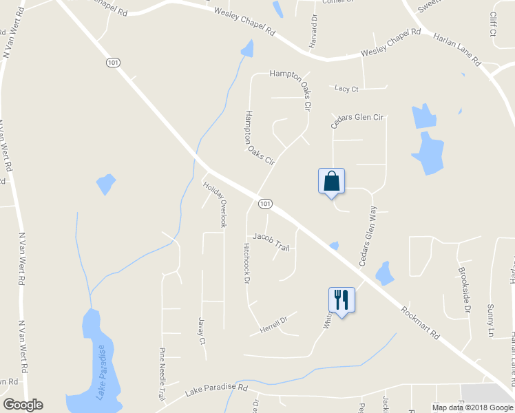 map of restaurants, bars, coffee shops, grocery stores, and more near 8 Hitchcock Drive in Villa Rica