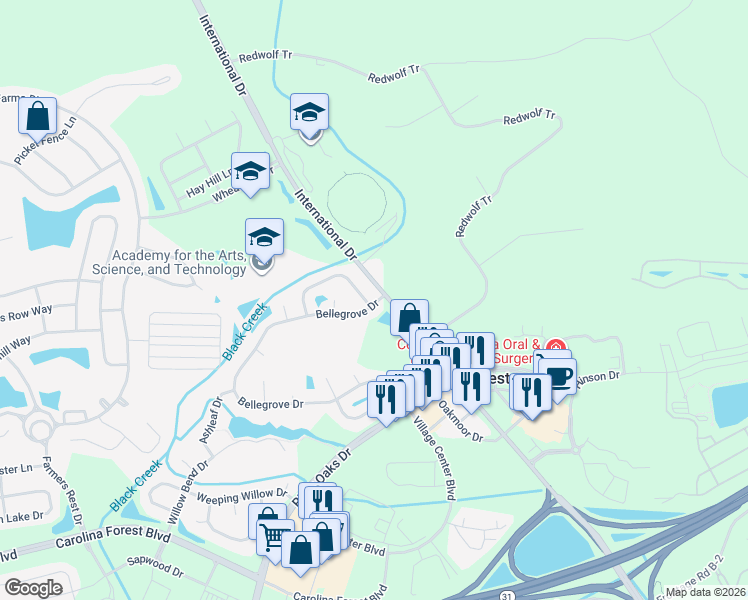 map of restaurants, bars, coffee shops, grocery stores, and more near 3113 Regency Oaks Drive in Myrtle Beach