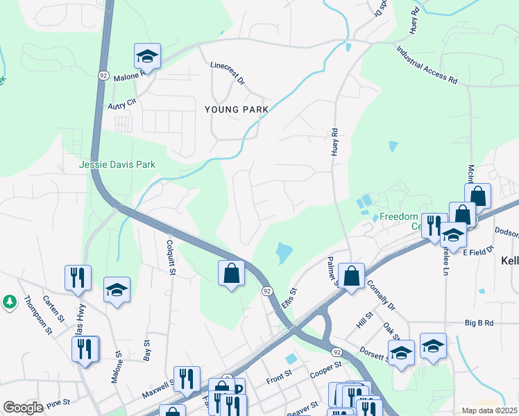 map of restaurants, bars, coffee shops, grocery stores, and more near 7861 Varden Court in Douglasville