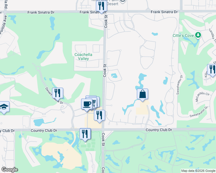 map of restaurants, bars, coffee shops, grocery stores, and more near 794 Montana Vista Drive in Palm Desert