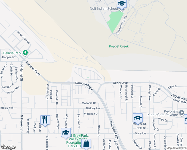 map of restaurants, bars, coffee shops, grocery stores, and more near 24600 Mountain Avenue in Hemet