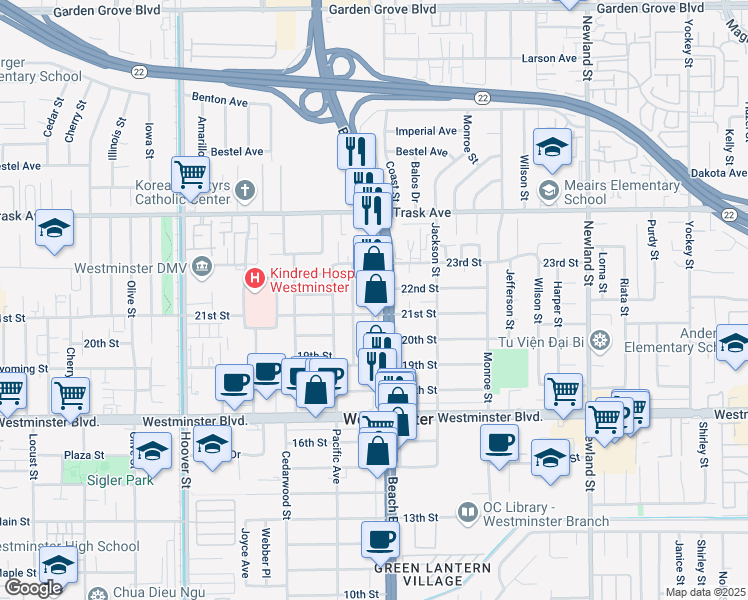 map of restaurants, bars, coffee shops, grocery stores, and more near 13691 State Route 39 in Westminster