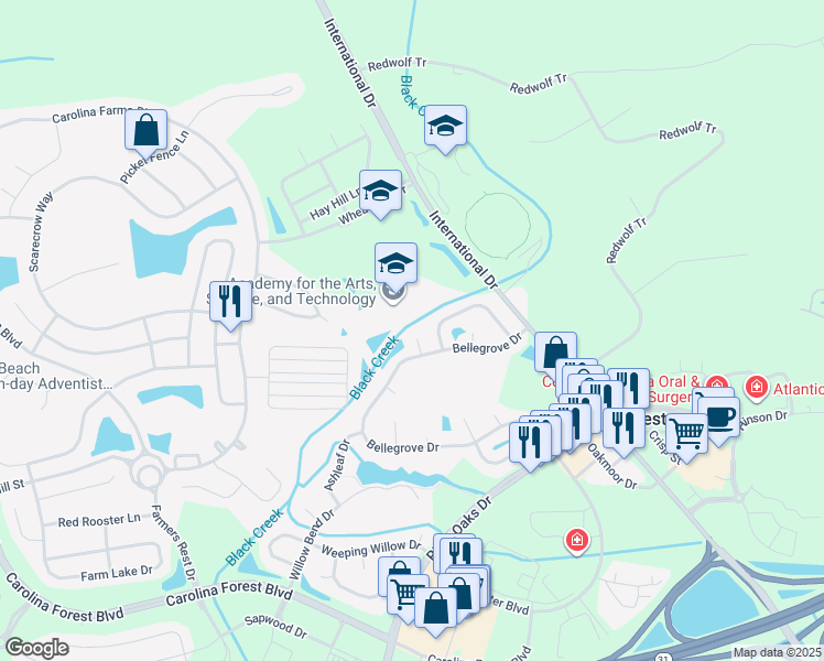 map of restaurants, bars, coffee shops, grocery stores, and more near 2021 Laurel Oak Court in Myrtle Beach
