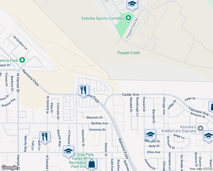 map of restaurants, bars, coffee shops, grocery stores, and more near 24600 Mountain Avenue in Hemet
