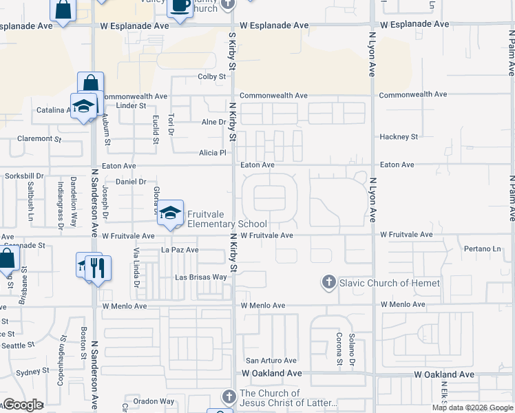 map of restaurants, bars, coffee shops, grocery stores, and more near 2410 El Toro Circle in Hemet