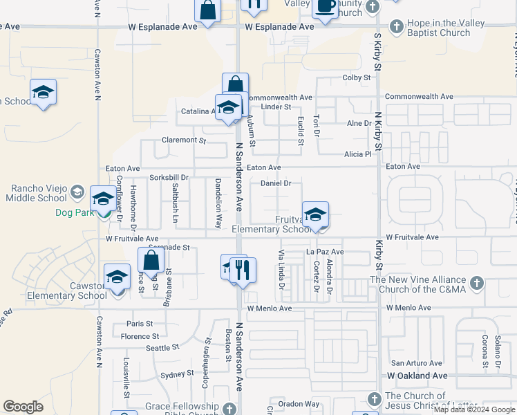 map of restaurants, bars, coffee shops, grocery stores, and more near 3198 Dave Circle in Hemet