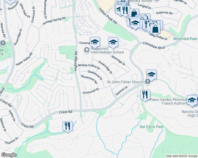 map of restaurants, bars, coffee shops, grocery stores, and more near 29429 Quailwood Drive in Rancho Palos Verdes