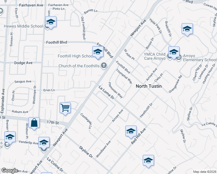 map of restaurants, bars, coffee shops, grocery stores, and more near 1091 La Loma Drive in Santa Ana