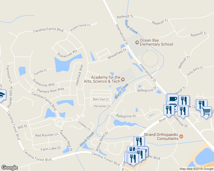 map of restaurants, bars, coffee shops, grocery stores, and more near 4062 Corn Planters Lane in Myrtle Beach