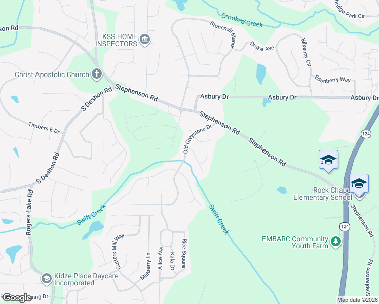 map of restaurants, bars, coffee shops, grocery stores, and more near 7201 Wheeler Trail in Lithonia