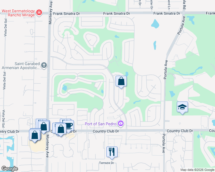 map of restaurants, bars, coffee shops, grocery stores, and more near 39243 Ciega Creek Drive in Palm Desert