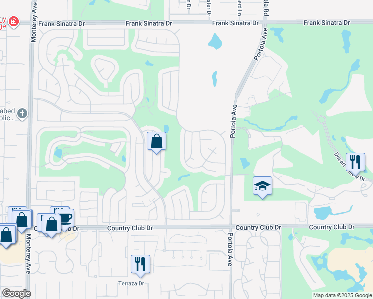 map of restaurants, bars, coffee shops, grocery stores, and more near 39246 Manzanita Drive in Palm Desert