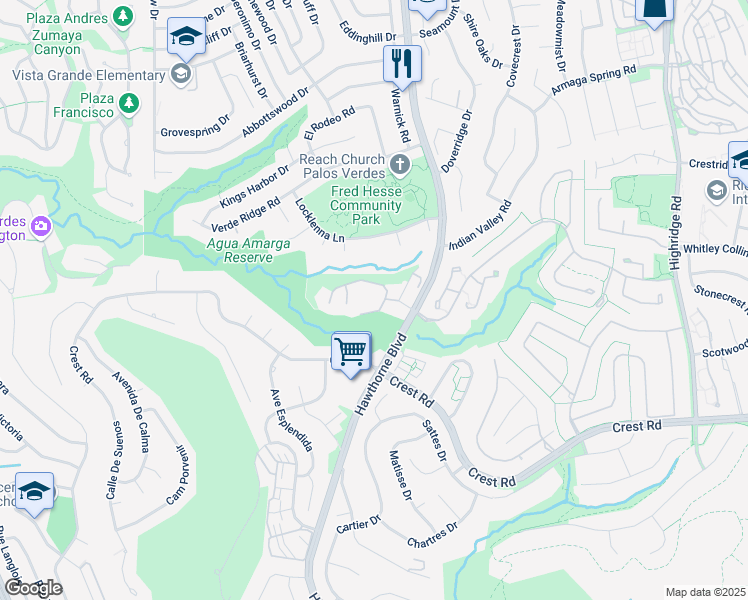map of restaurants, bars, coffee shops, grocery stores, and more near 6542 Ocean Crest Drive in Rancho Palos Verdes