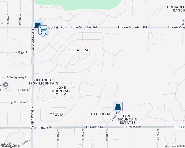 map of restaurants, bars, coffee shops, grocery stores, and more near 7703 East Moura Drive in Scottsdale