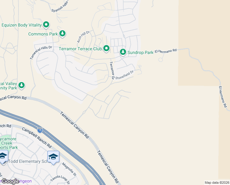 map of restaurants, bars, coffee shops, grocery stores, and more near 24655 Acadia Drive in Corona