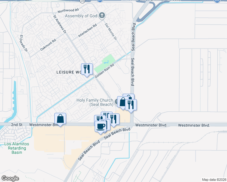 map of restaurants, bars, coffee shops, grocery stores, and more near 13800 Annandale Drive in Seal Beach