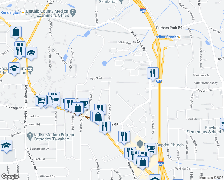 map of restaurants, bars, coffee shops, grocery stores, and more near 3680 Oakwood Manor in Decatur