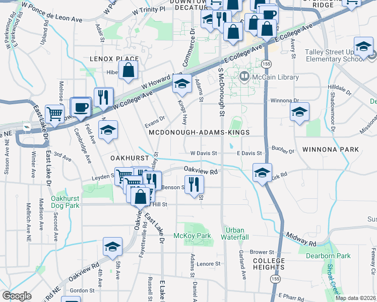 map of restaurants, bars, coffee shops, grocery stores, and more near in Decatur