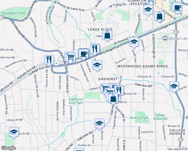 map of restaurants, bars, coffee shops, grocery stores, and more near 175 Mead Road in Decatur
