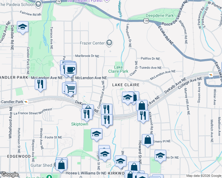 map of restaurants, bars, coffee shops, grocery stores, and more near 352 Mathews Avenue Northeast in Atlanta