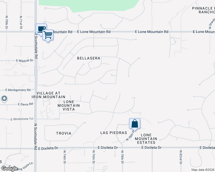 map of restaurants, bars, coffee shops, grocery stores, and more near 7703 East Moura Drive in Scottsdale