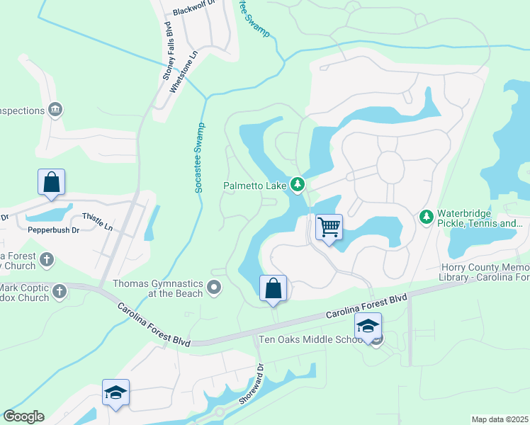 map of restaurants, bars, coffee shops, grocery stores, and more near Starlit Way in Myrtle Beach