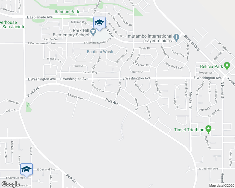 map of restaurants, bars, coffee shops, grocery stores, and more near Villines Avenue & East Beringer Drive in San Jacinto