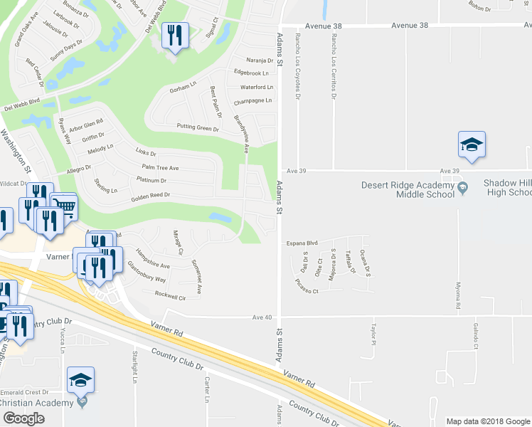 map of restaurants, bars, coffee shops, grocery stores, and more near 78970 Nectarine Drive in Palm Desert