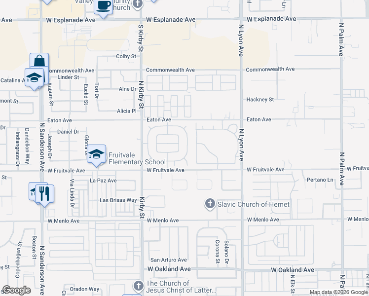 map of restaurants, bars, coffee shops, grocery stores, and more near 2120 El Rancho Circle in Hemet