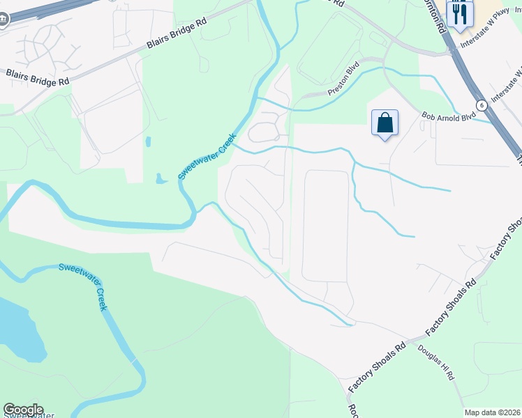 map of restaurants, bars, coffee shops, grocery stores, and more near 1623 Bradmere Lane in Lithia Springs
