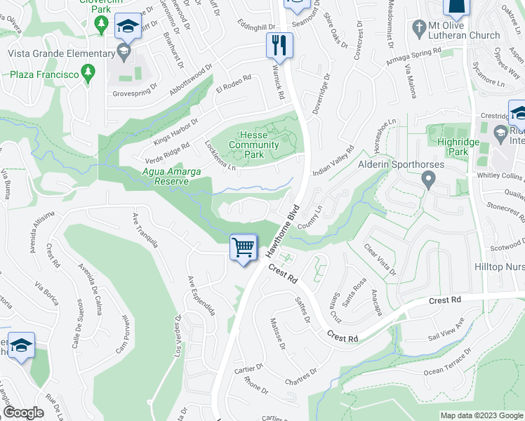 map of restaurants, bars, coffee shops, grocery stores, and more near 6542 Ocean Crest Drive in Rancho Palos Verdes