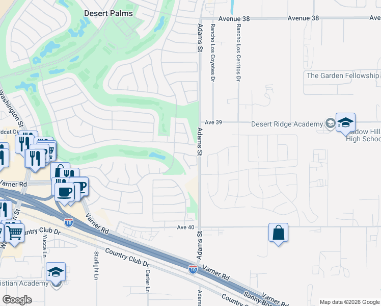 map of restaurants, bars, coffee shops, grocery stores, and more near 78970 Nectarine Drive in Palm Desert