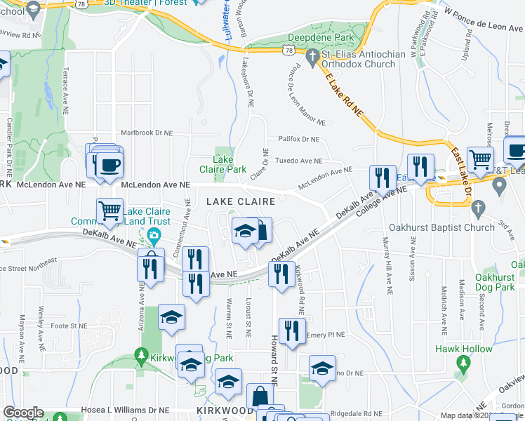 map of restaurants, bars, coffee shops, grocery stores, and more near 339 Southerland Terrace Northeast in Atlanta