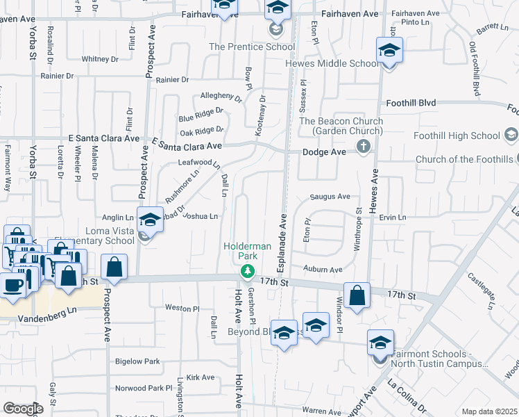 map of restaurants, bars, coffee shops, grocery stores, and more near 13741 Gershon Place in Santa Ana