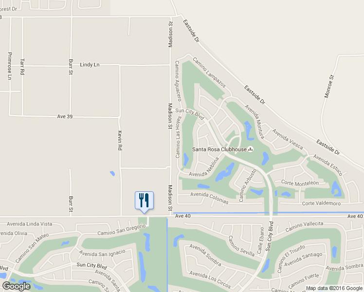 map of restaurants, bars, coffee shops, grocery stores, and more near 39290 Camino Las Hoyes in Indio