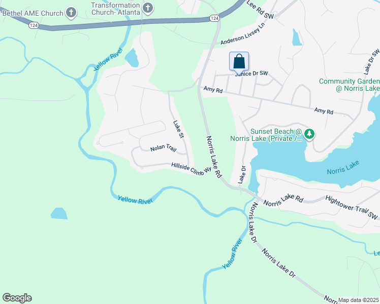 map of restaurants, bars, coffee shops, grocery stores, and more near 1036 Luke Street in Snellville