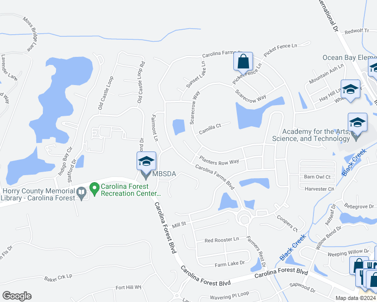 map of restaurants, bars, coffee shops, grocery stores, and more near 4615 Planters Row Way in Myrtle Beach