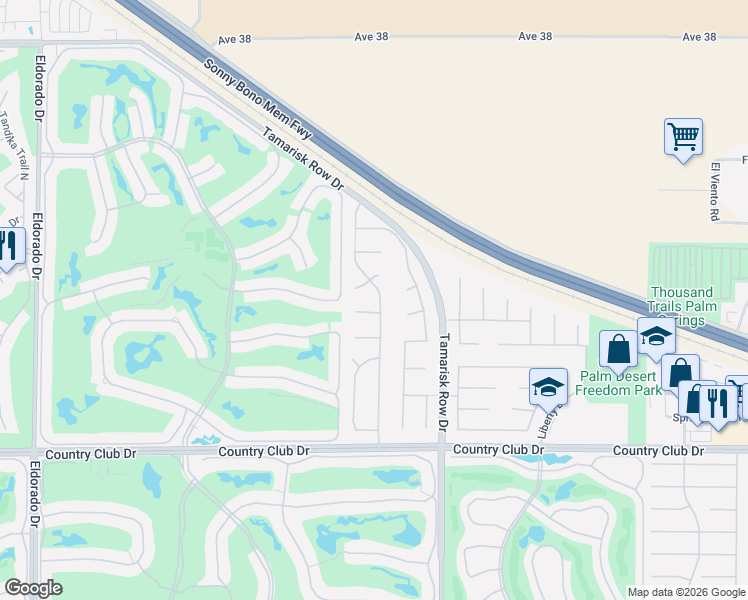 map of restaurants, bars, coffee shops, grocery stores, and more near 39370 Regency Way in Palm Desert