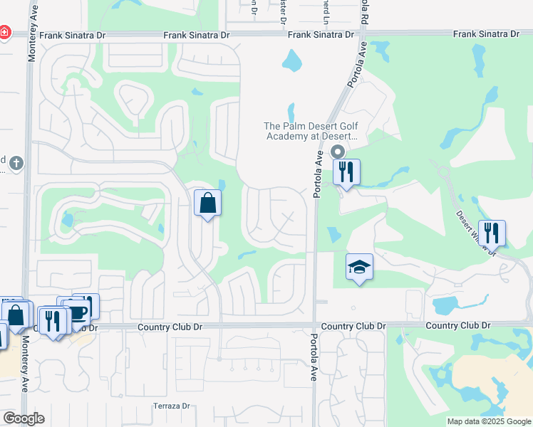 map of restaurants, bars, coffee shops, grocery stores, and more near 39231 Hidden Water Place in Palm Desert