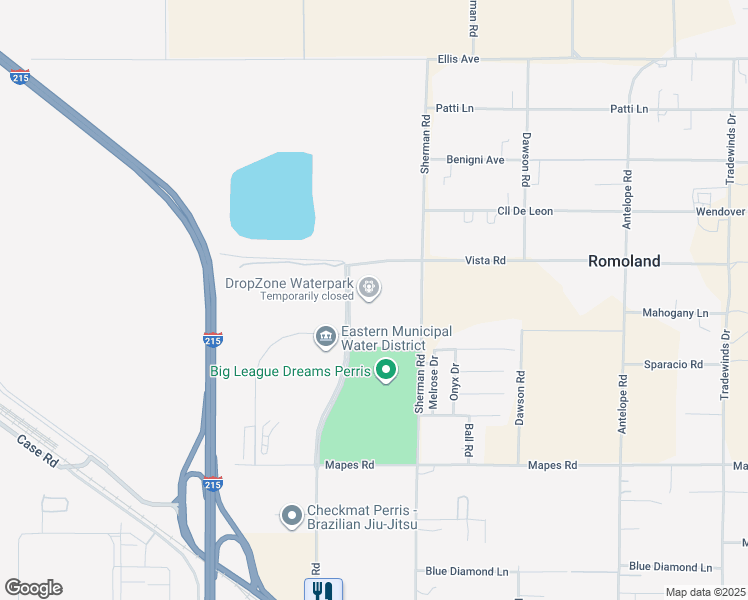 map of restaurants, bars, coffee shops, grocery stores, and more near 2165 Trumble Road in Perris