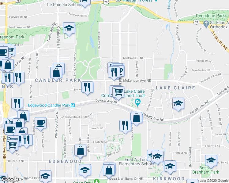 map of restaurants, bars, coffee shops, grocery stores, and more near 339 Brooks Avenue Northeast in Atlanta