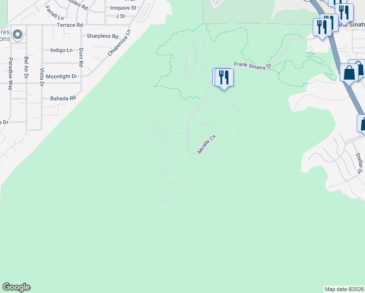 map of restaurants, bars, coffee shops, grocery stores, and more near 7 Mirada Circle in Rancho Mirage