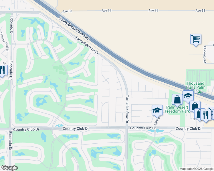 map of restaurants, bars, coffee shops, grocery stores, and more near 39370 Regency Way in Palm Desert