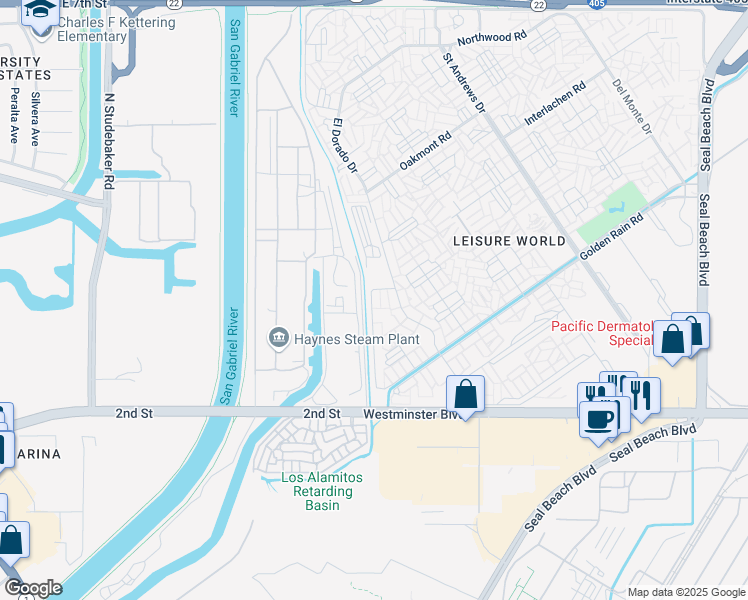 map of restaurants, bars, coffee shops, grocery stores, and more near 13720 Canoe Brook Drive in Seal Beach