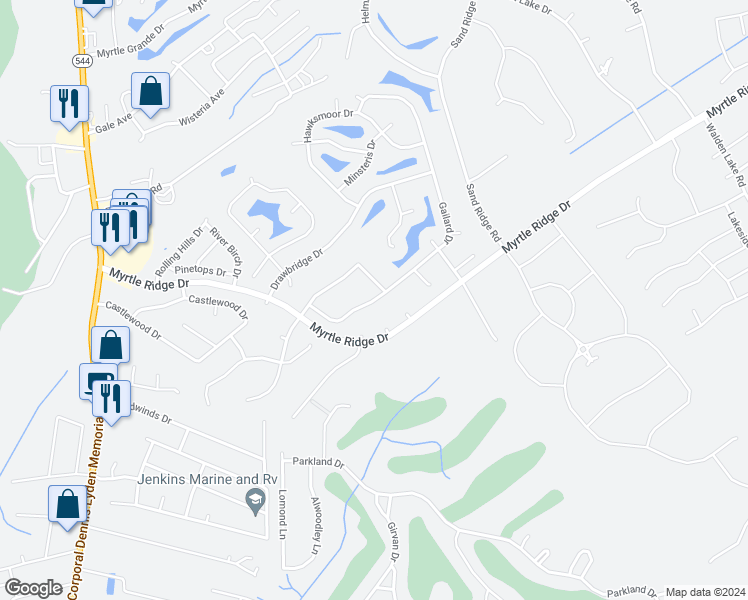 map of restaurants, bars, coffee shops, grocery stores, and more near 1222 Gailard Drive in Conway