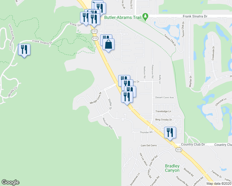 map of restaurants, bars, coffee shops, grocery stores, and more near 70-017 California 111 in Rancho Mirage