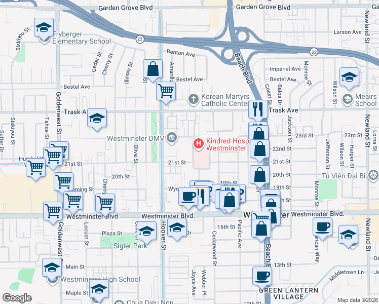 map of restaurants, bars, coffee shops, grocery stores, and more near 280 Hospital Circle in Westminster