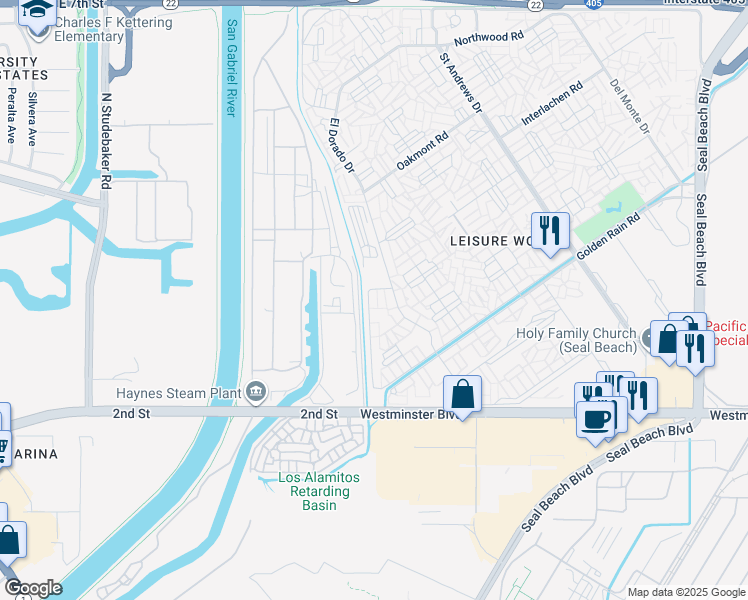 map of restaurants, bars, coffee shops, grocery stores, and more near 13720 Canoe Brook Drive in Seal Beach