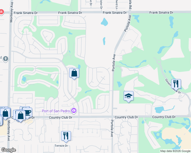 map of restaurants, bars, coffee shops, grocery stores, and more near 39231 Hidden Water Place in Palm Desert